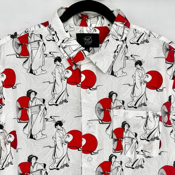 Neon Riot NWOT Men’s Japanese Geisha Collared Button-up Shirt Size M - Picture 1 of 4